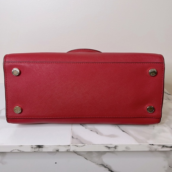 Michael Kors Selma Saffiano Leather Medium Satchel (Red) - Picture 2 of 7